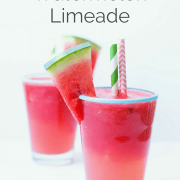 watermelon limeade in glasses with text overlay