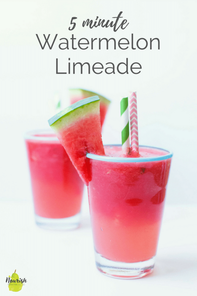 watermelon limeade in glasses with text overlay