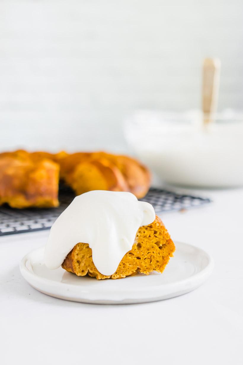 Pumpkin Bundt Cake on a white plate