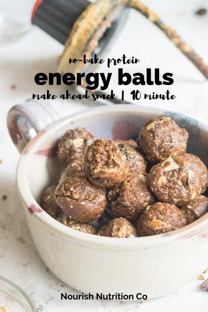 energy bites with nuts and chocolate chips and energy bites in a bowl