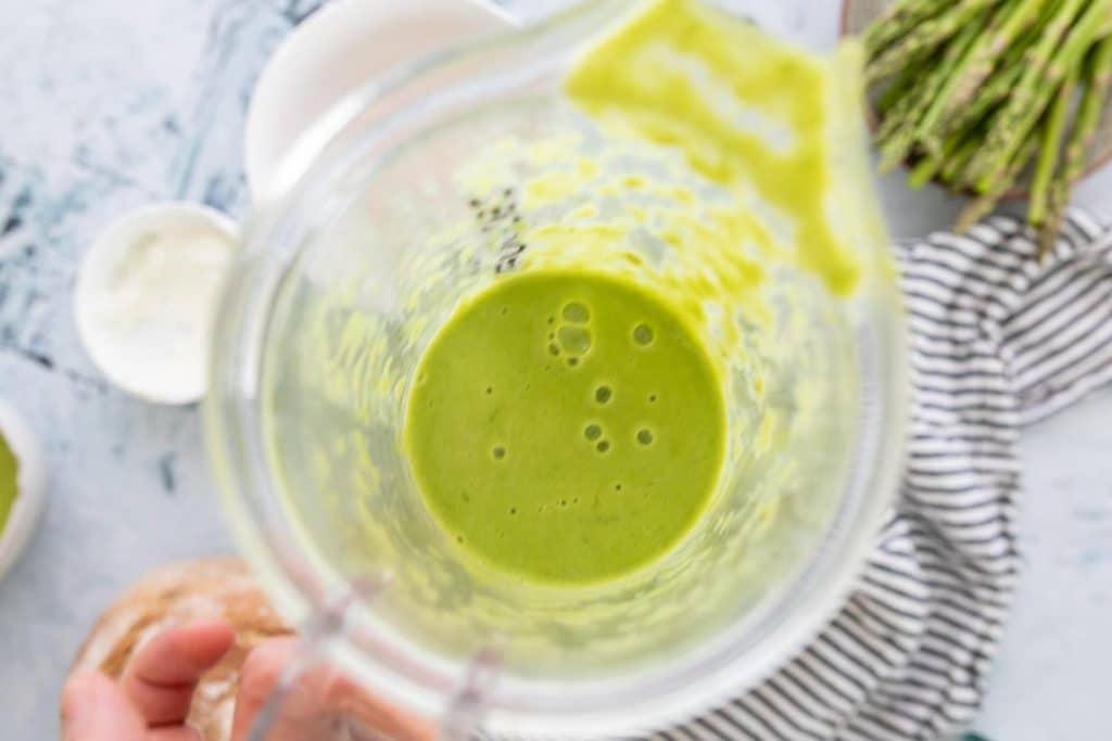 creamy asparagus soup in a blender