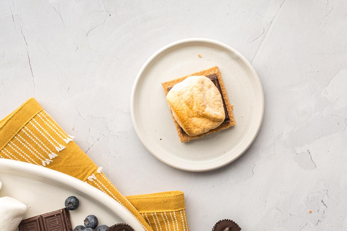 toasted marshmallow on chocolate on a graham cracker