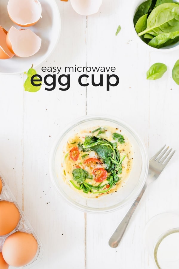 microwave egg bowl on a table with text overlay