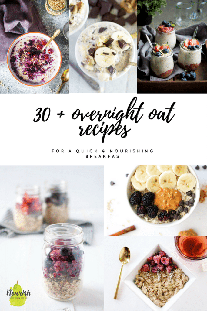 multiple photos of overnight oatmeal with text overlay