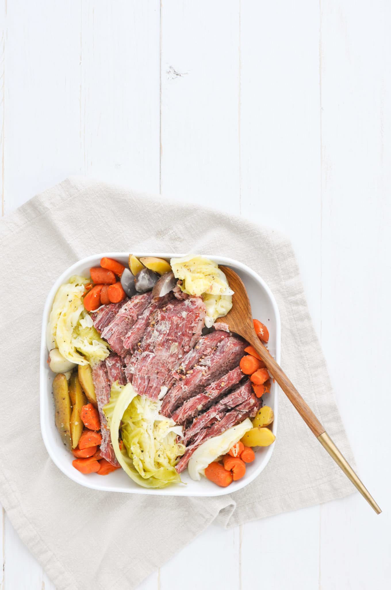 Corned Beef and Cabbage on Plate with Serving Spoon