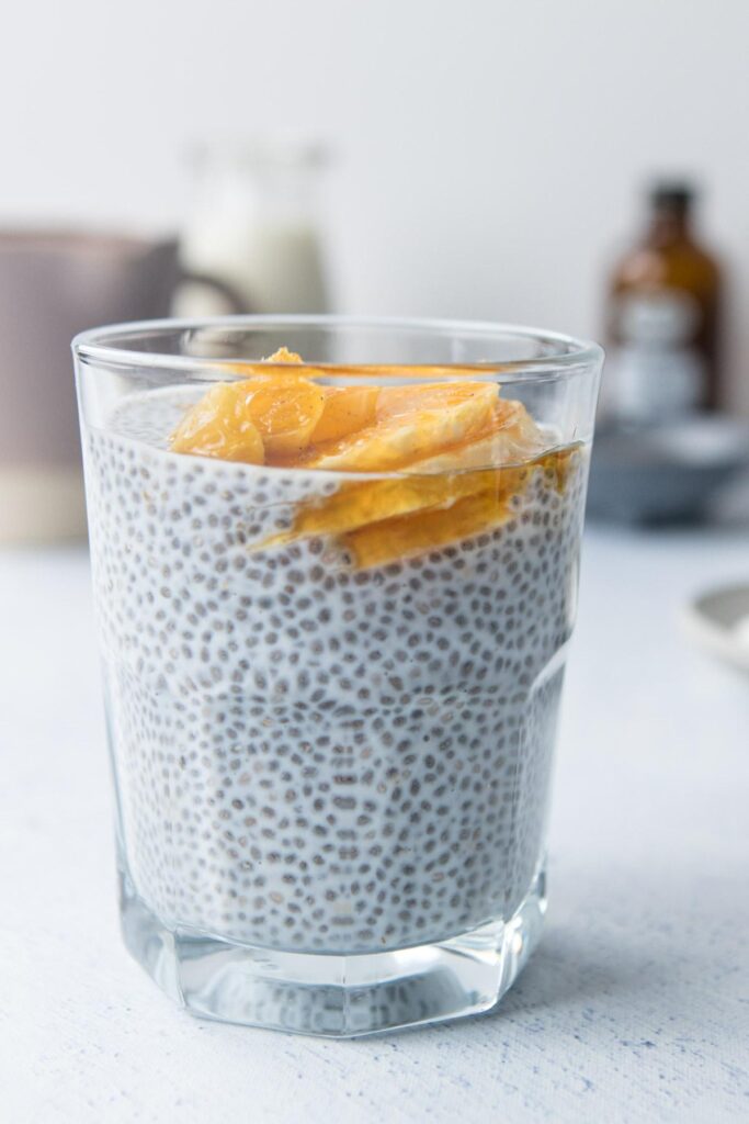 chia pudding with orange slices on top