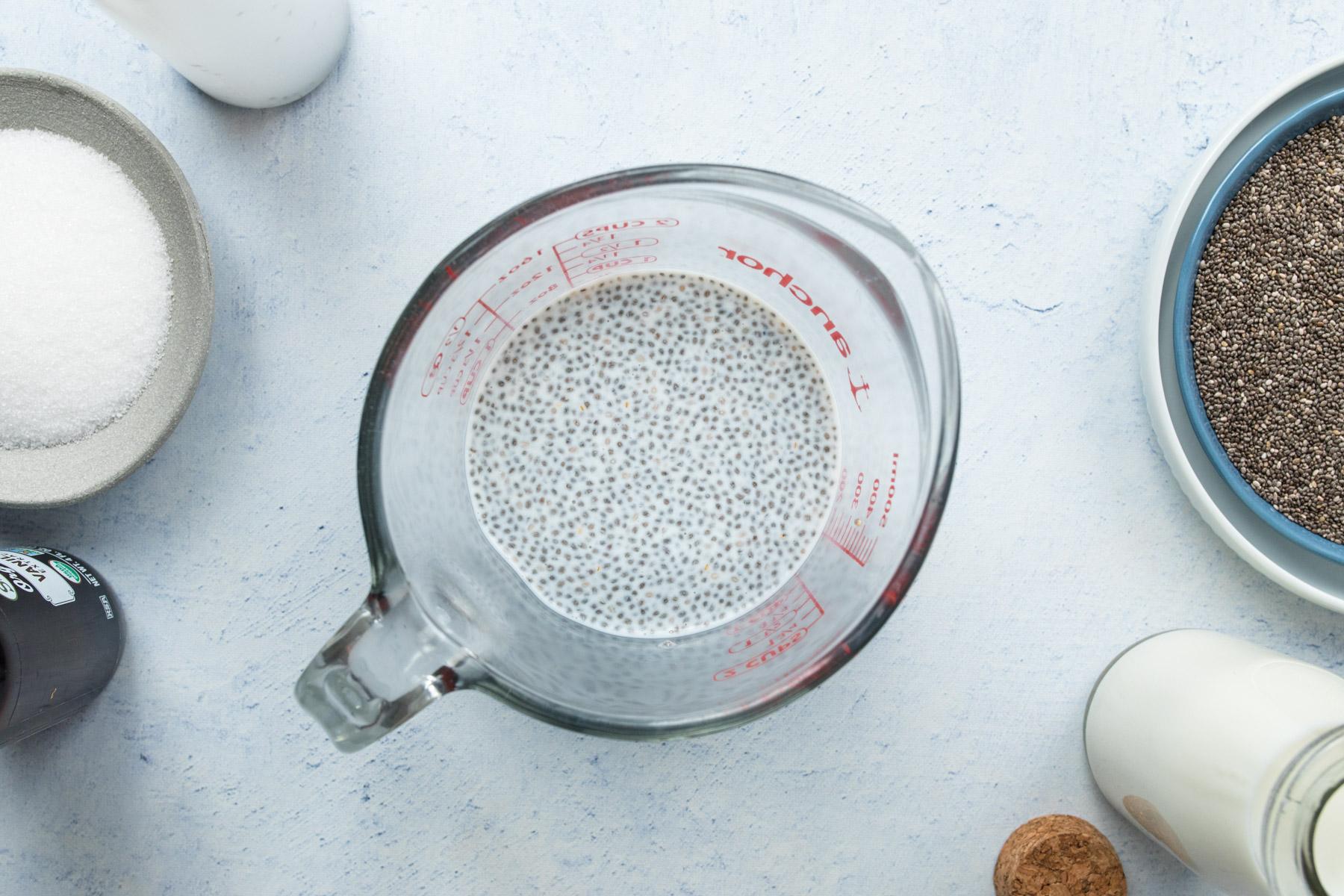 chia pudding in measuring cup