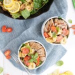 easy tortellini with sausage in bowls