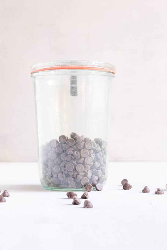 jar of chocolate chips for pantry staples for one