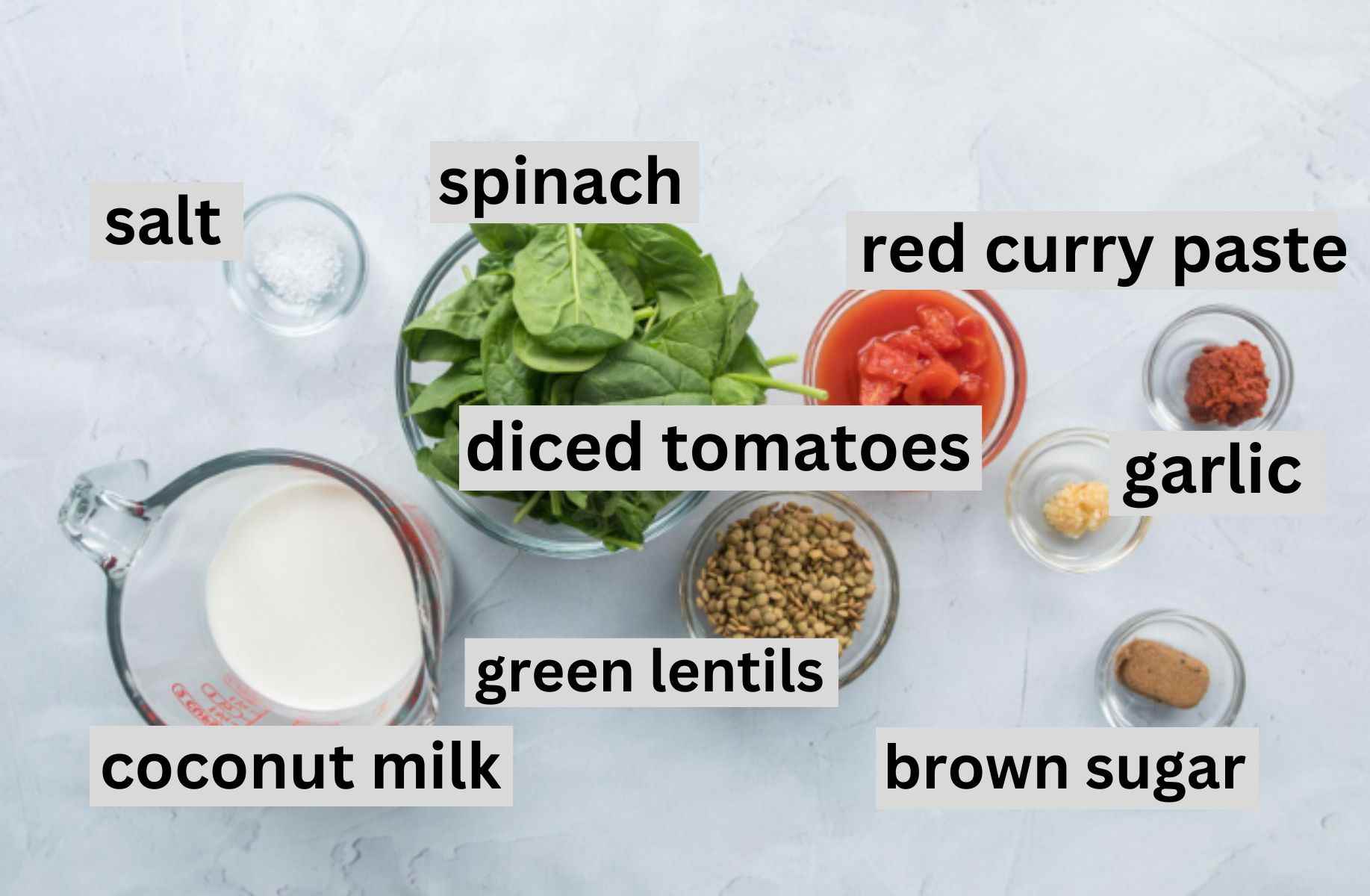 ingredients for coconut green lentil curry
