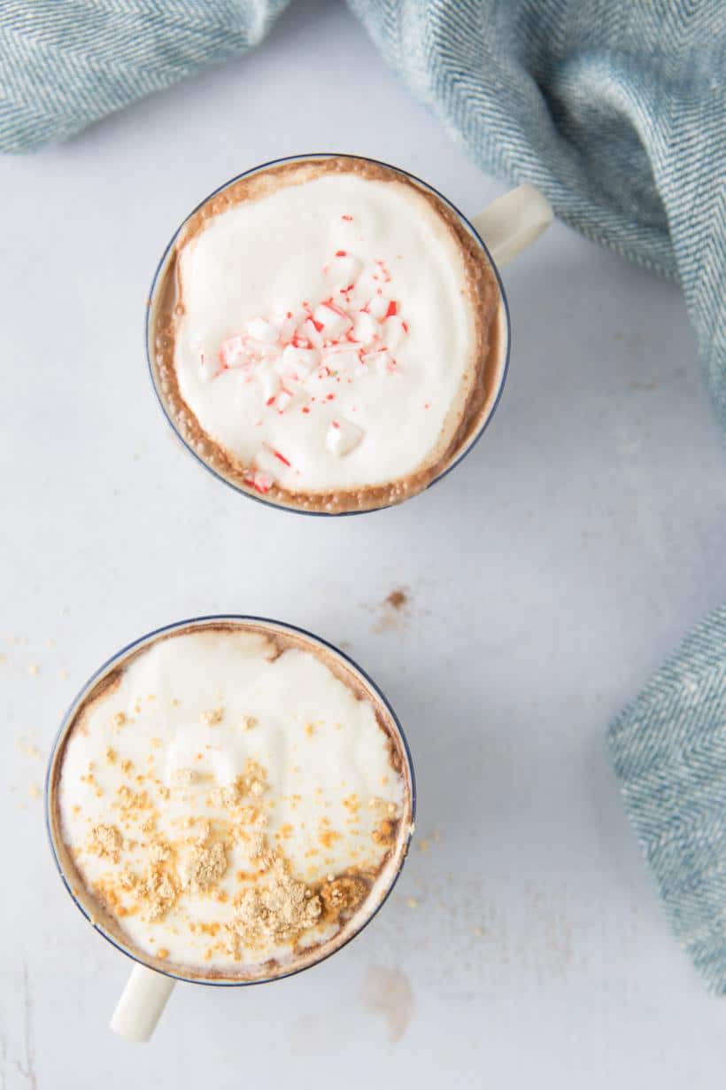 the best hot chocolate toppings on hot chocolate on a table