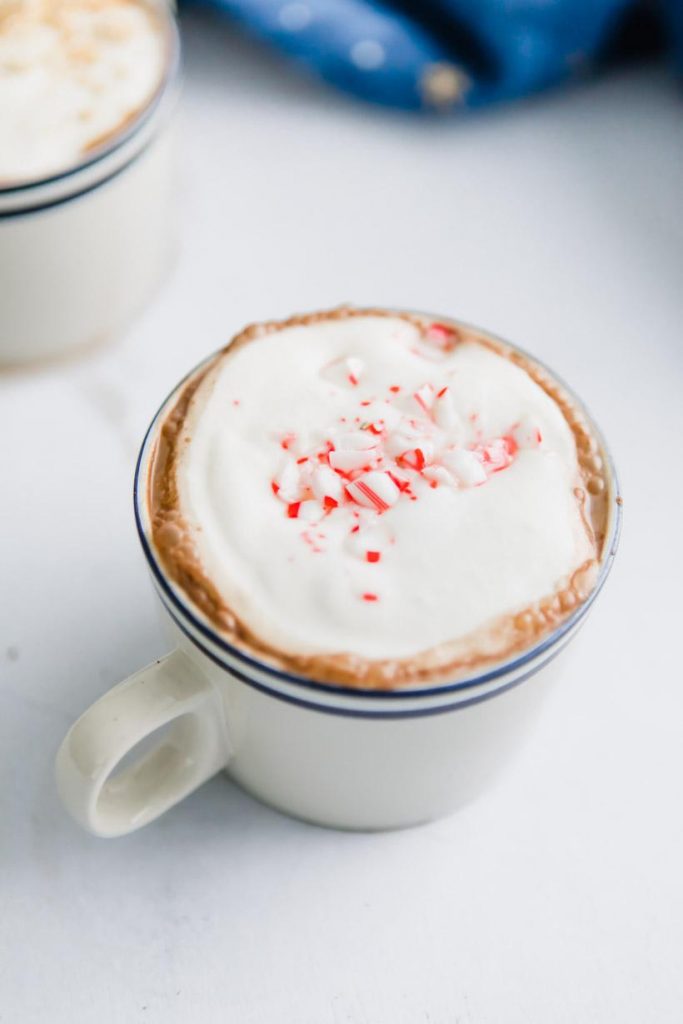 hot chocolate topped with crushed peppermint candy for the best hot chocolate toppings