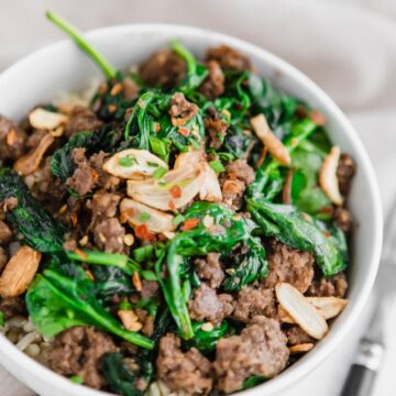 Thai Beef Bowl with a fork
