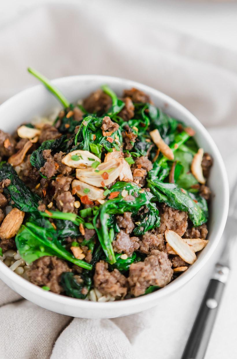 Thai Beef Bowl with a fork
