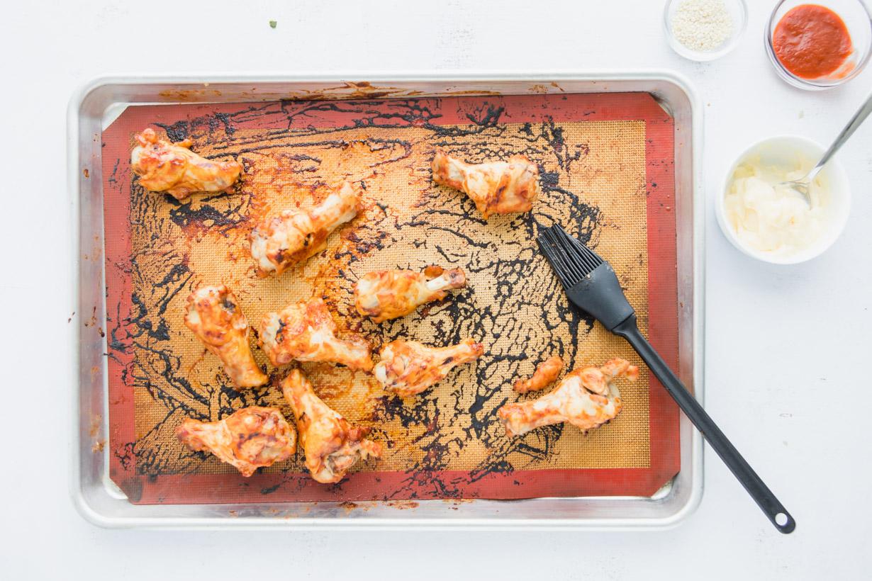 Asian BBQ Chicken Wings Recipe cooked, on a baking sheet
