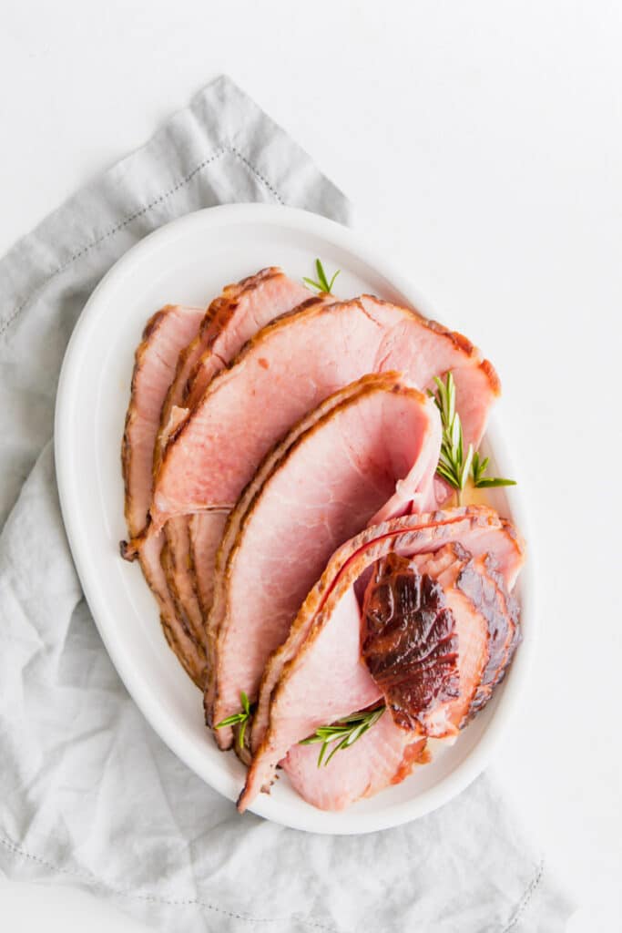 maple glazed ham on a plate