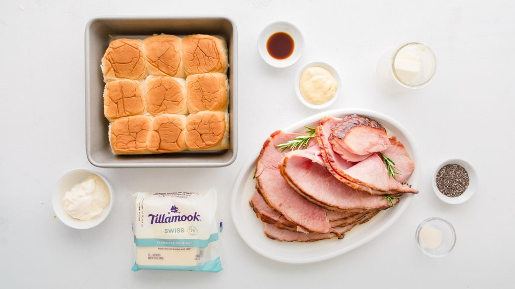 ingredients for Hawaiian roll sliders on a table