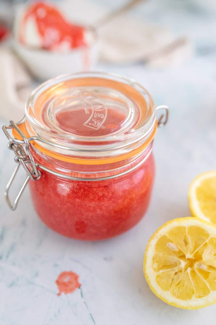 strawberry sauce in a canning jar