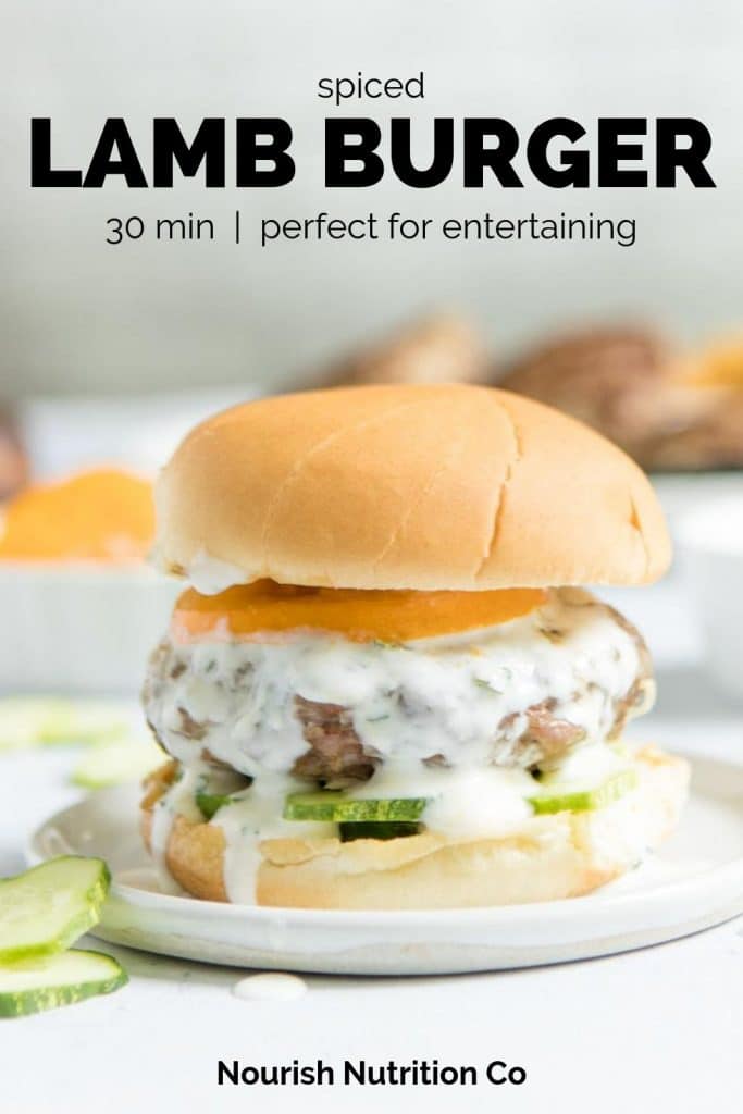 spiced lamb burger with text overlay