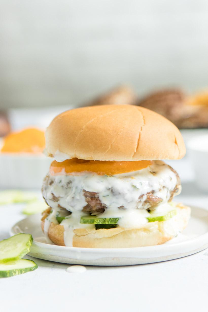 spiced lamb burger on a table