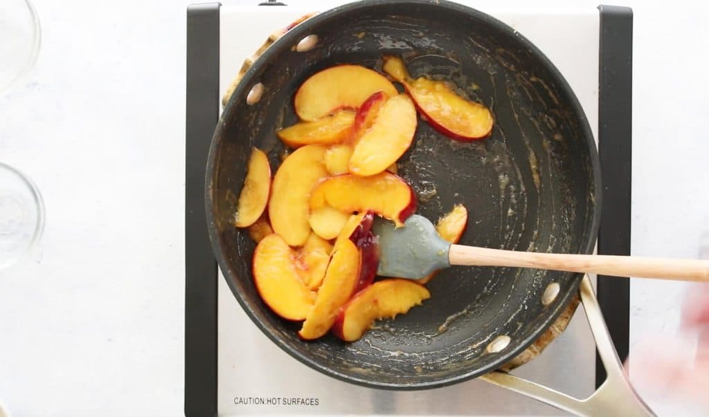 peaches in a small sautee pan