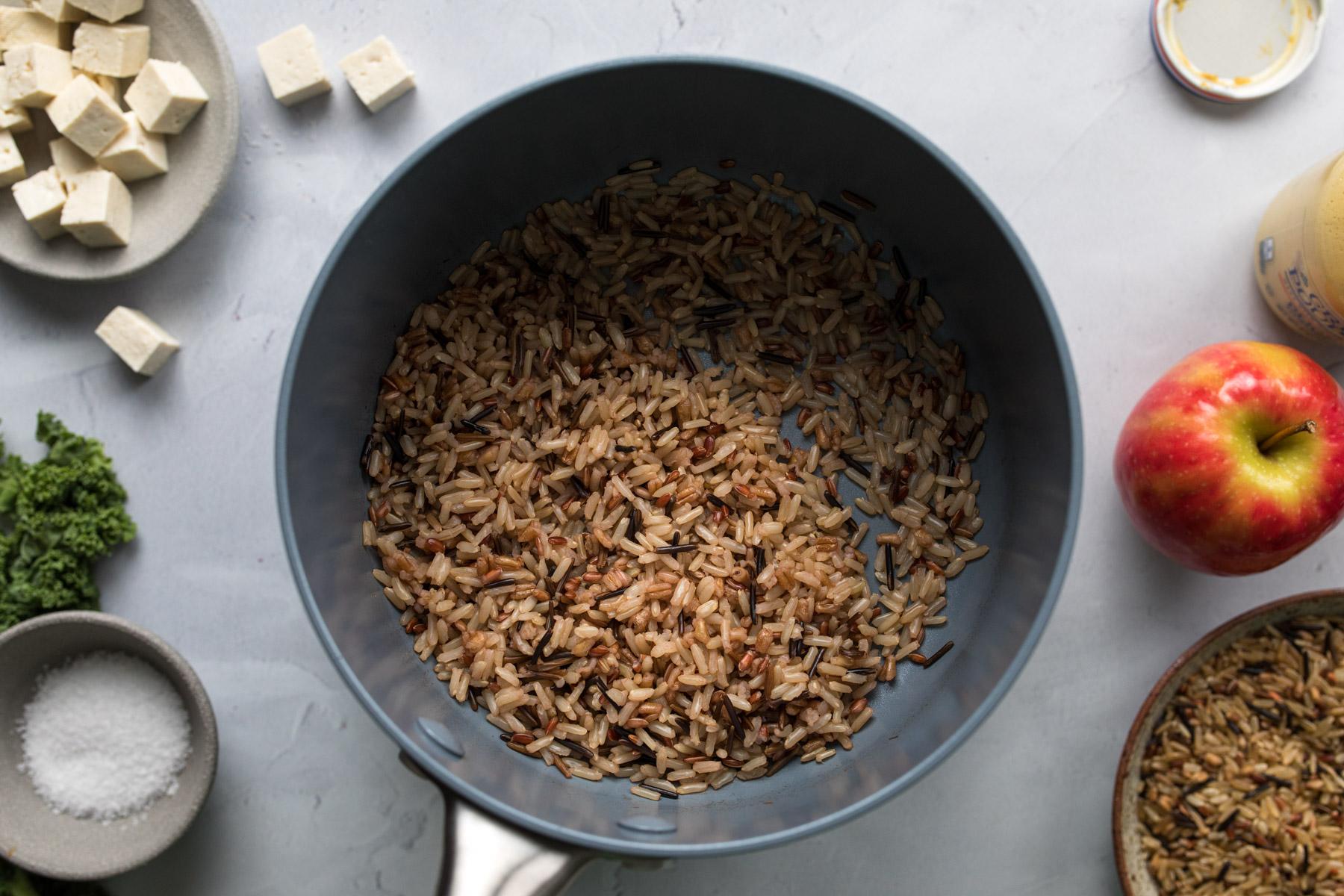 wild rice and barley medley cooking in a pot