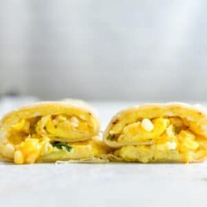 slices of eggs rolled in tortilla
