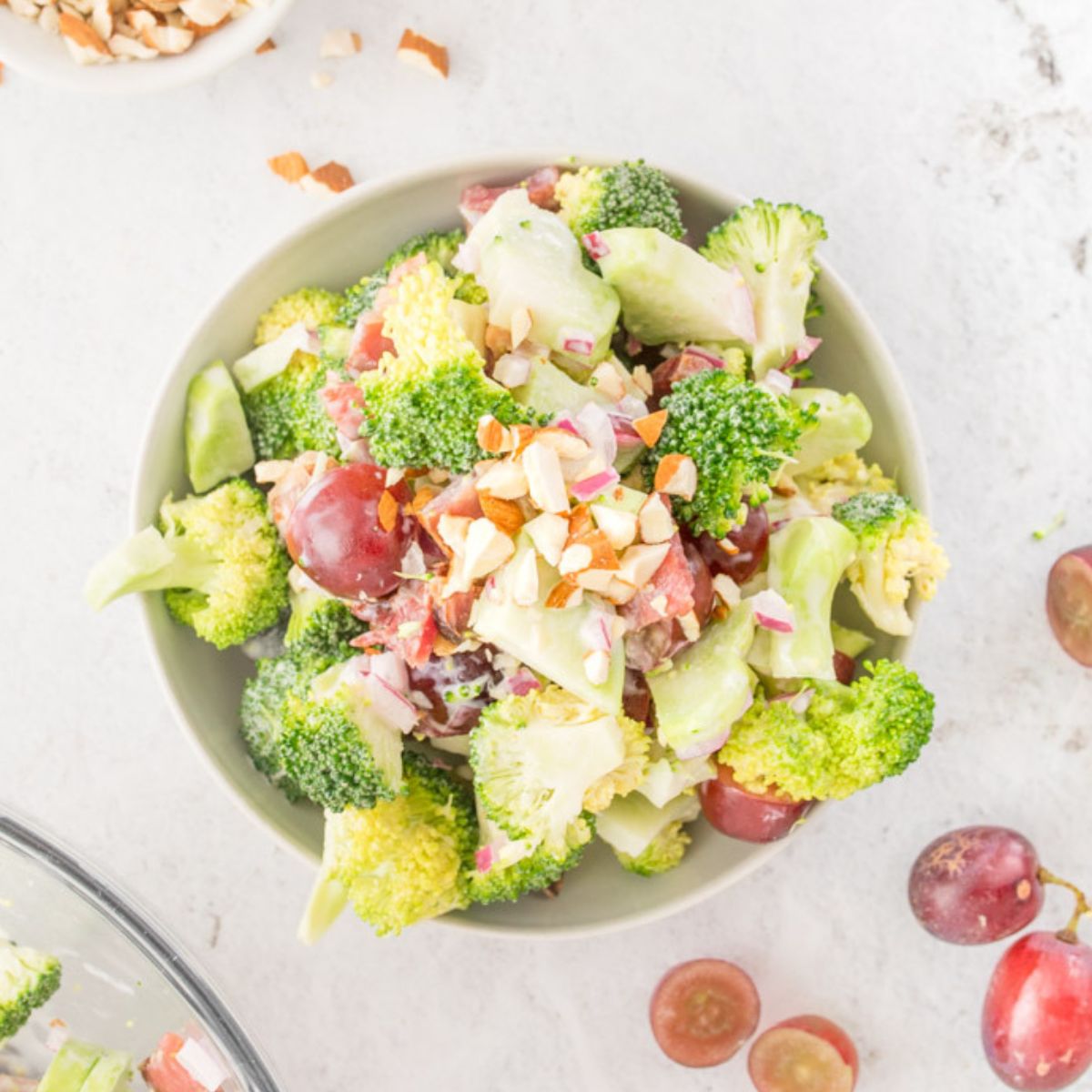 broccoli and toppings in bowl