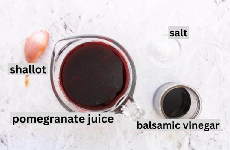 ingredients for pomegranate balsamic vinegar on a table