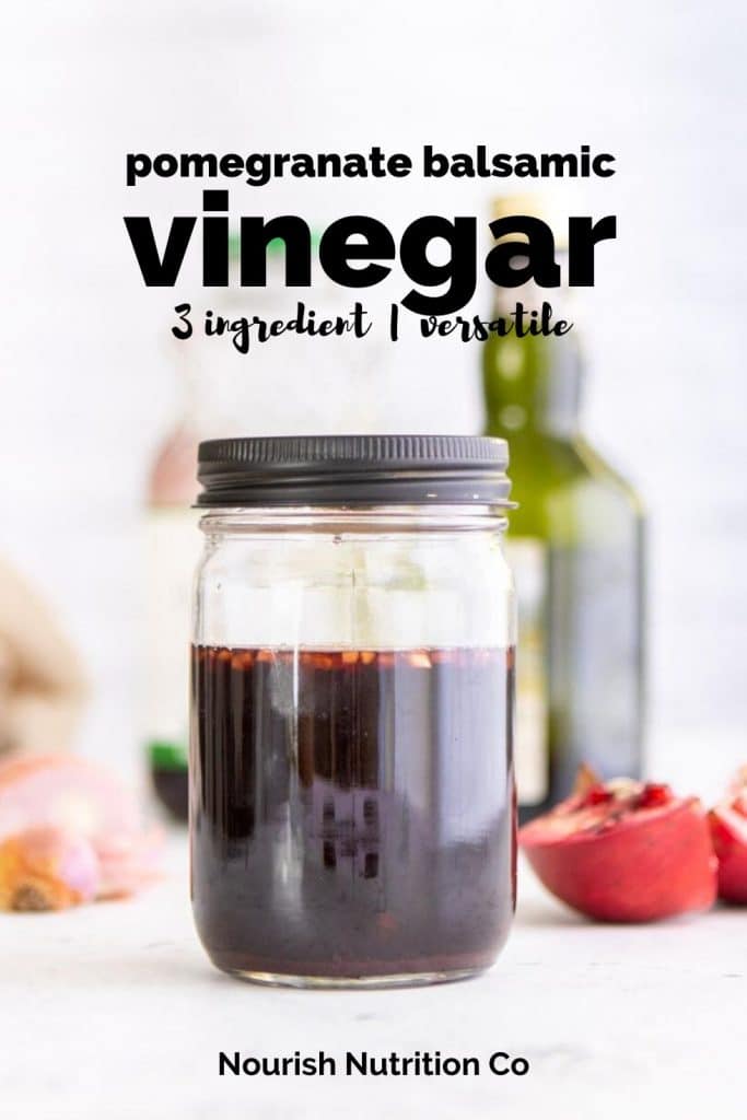 pomegranate balsamic vinegar in a jar with text overlay