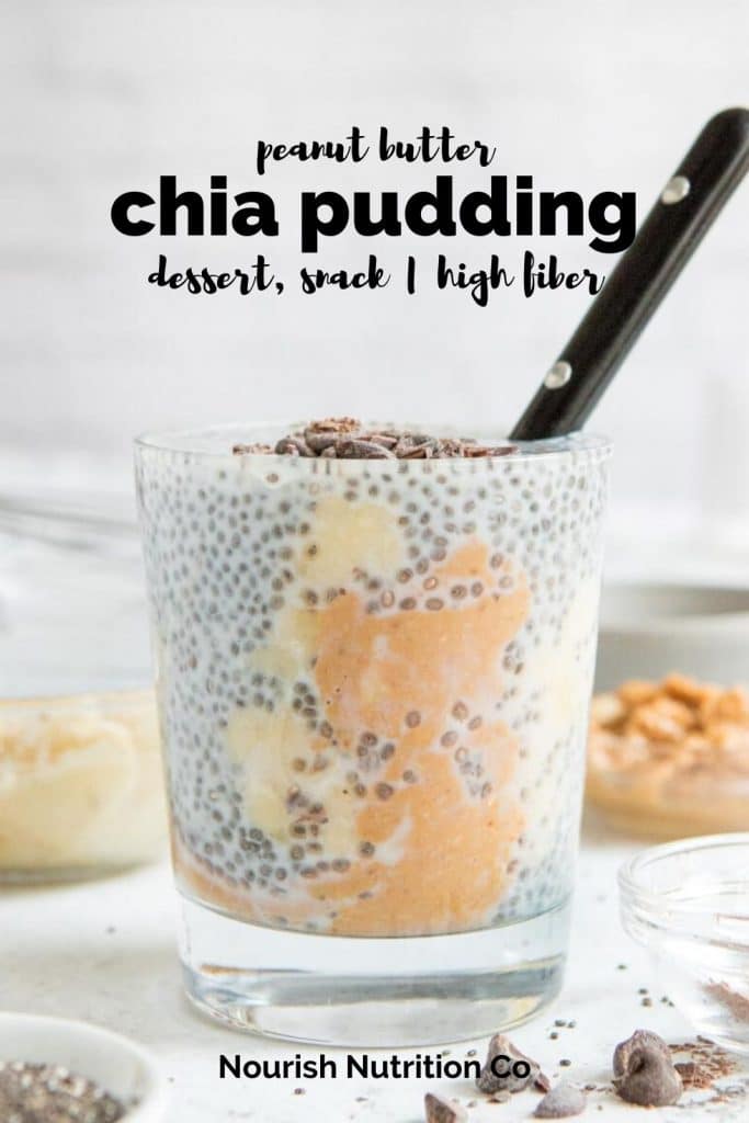 peanut butter chia pudding in a glass with text overlay