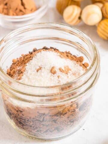 glass jar of hot chocolate mix