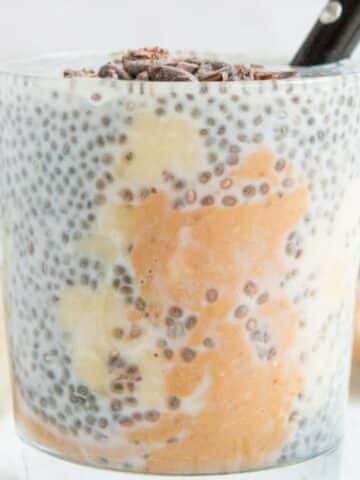 peanut butter and banana in chia seed pudding