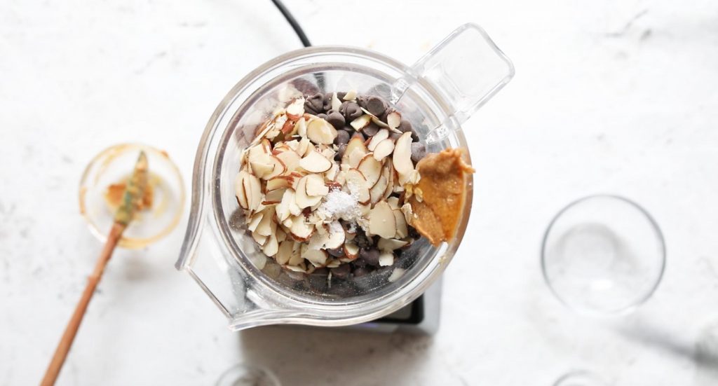 ingredients for protein energy balls in a blender bowl