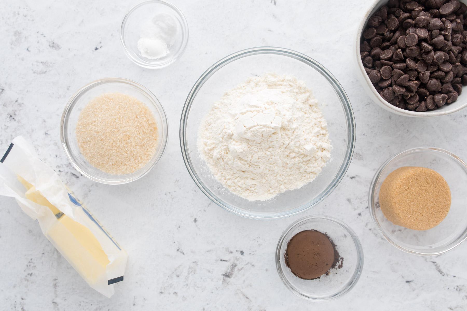 ingredients for chocolate cookies on a table