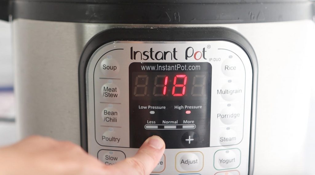 setting an instant pot to 18 minutes