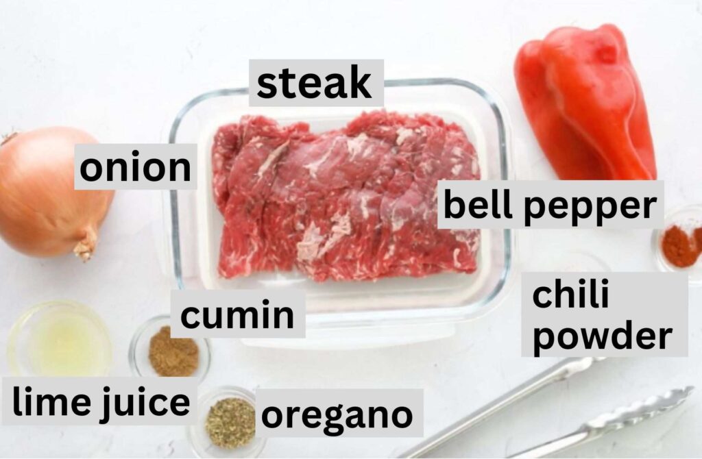 steak fajita ingredients on a table