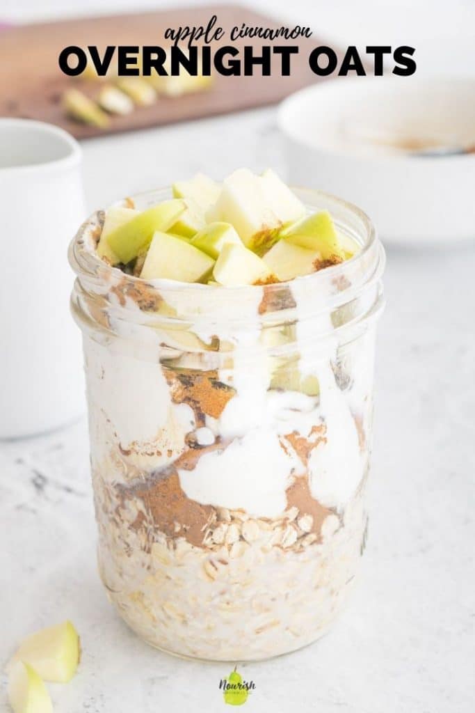 apple cinnamon overnight oats in jar with text overlay