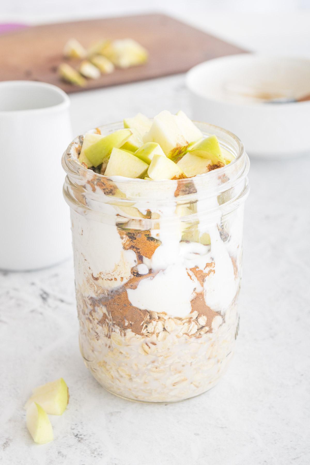 apple cinnamon overnight oats in a glass jar