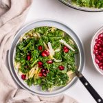square image of kale slaw with apples in a bowl