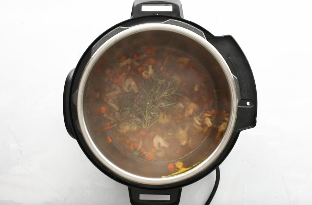 Instant Pot wild rice soup in Instant Pot