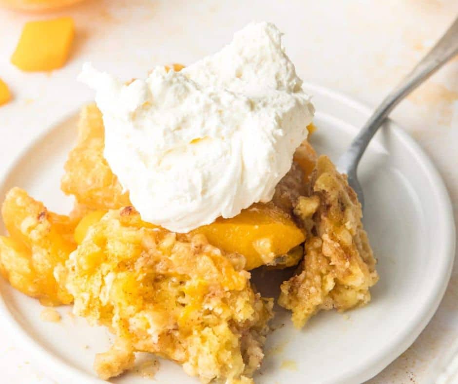 Small Peach Cobbler with Cake Mix - Nourish Nutrition Blog