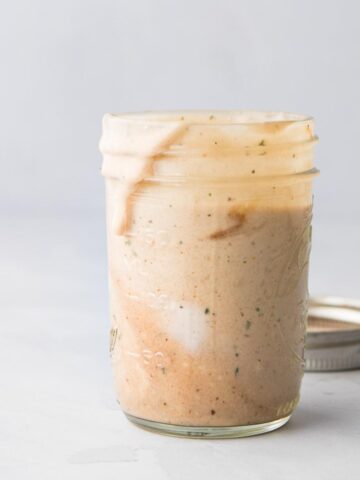 mixed BBQ Ranch Salad Dressing in a mason jar