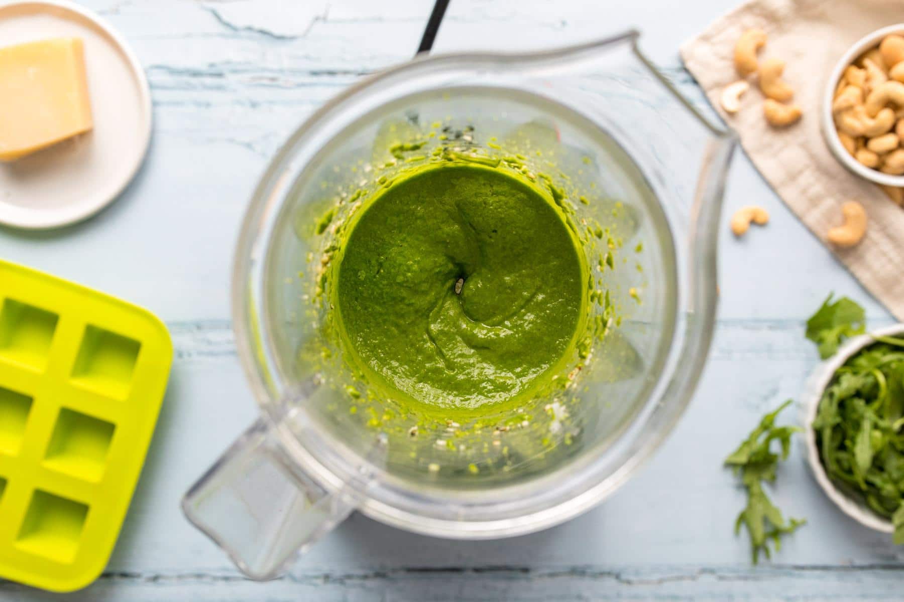 blended pesto in a blender