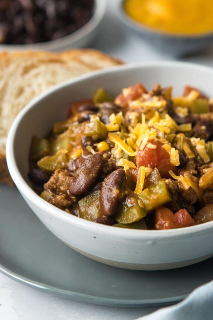 close up of turkey chili in bowl