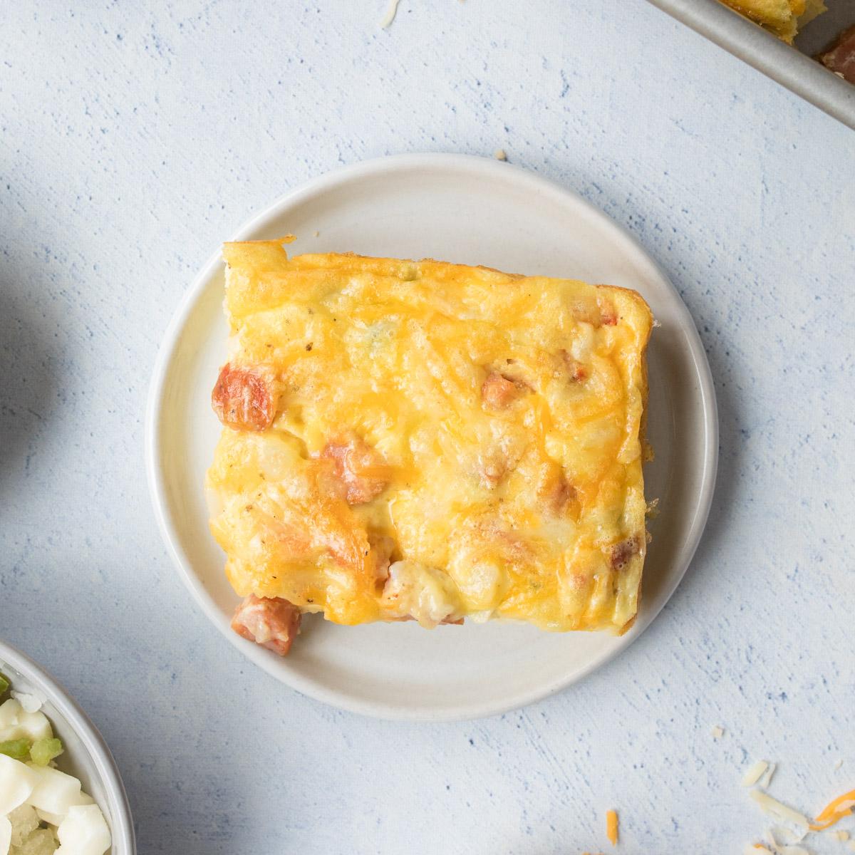 slice of chorizo breakfast casserole on plate