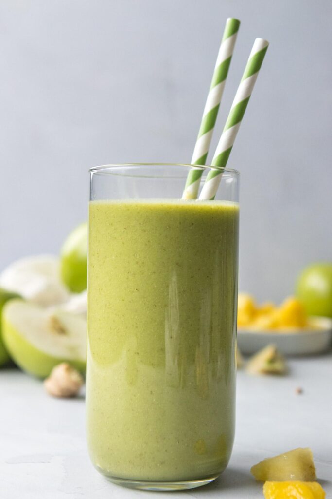 tall glass of green smoothie
