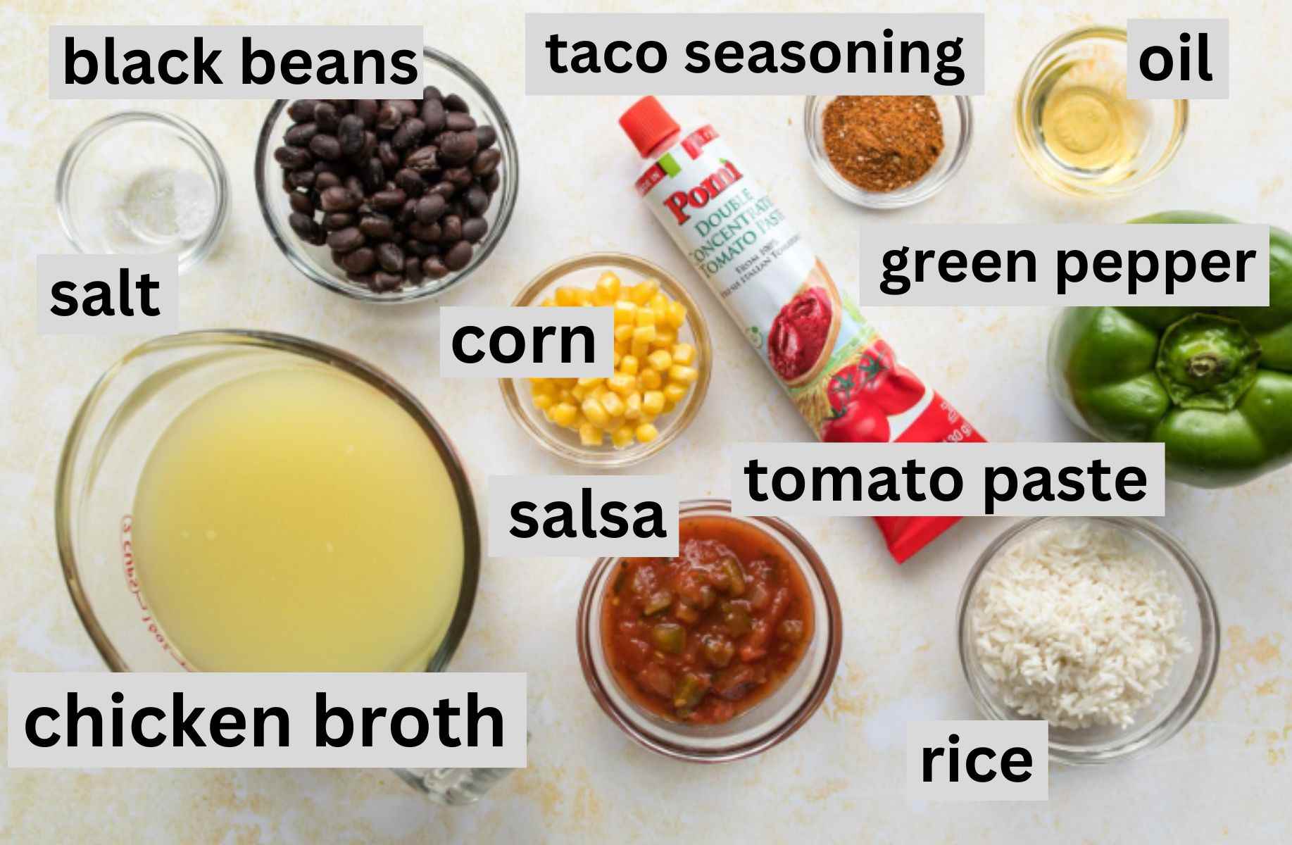 rice and bean soup ingredients on a tab