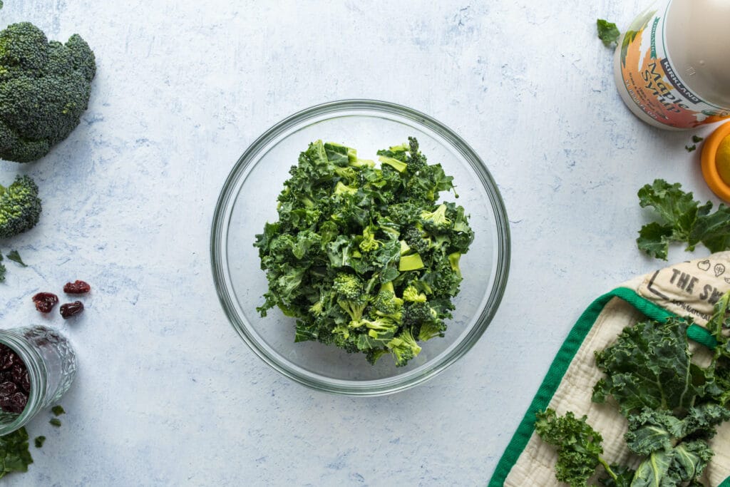chopped kale and broccoli in a bowl