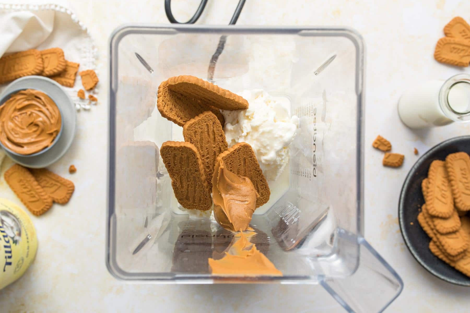 cookies, cookie butter, and ice cream in blender